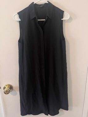 J. Crew 100% Silk Sleeveless Black Shirtdress Mini Dress Hidden Button Down XS